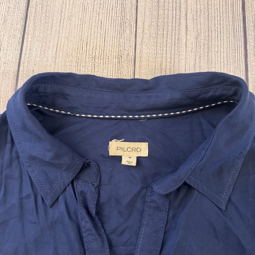 Anthropologie Pilcro Navy Blue Floral Modal Button Down Shirt Medium Semi-Sheer - Picture 3 of 12